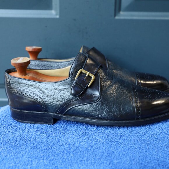 SALE - Moreschi 10.5 Burnished Monk Strap Black and Blue Mens Dress Shoes main image 6